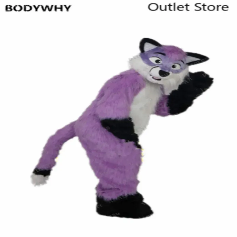 Long Furry Purple Husky Wolf Fox Fursuit Mascot Costume Adult Cartoon Outfit Fancy Dress Carnival Halloween Xmas Ad Clothes |