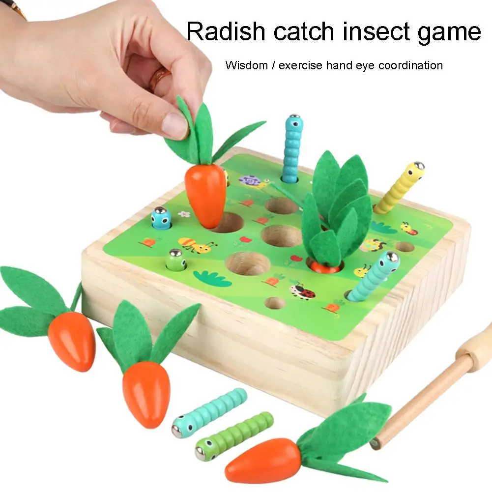 Kids Wooden Pulling Carrot Catching Worm Puzzle Game Educational Toy Set Children's Gifts Learning Toys | Игрушки и хобби