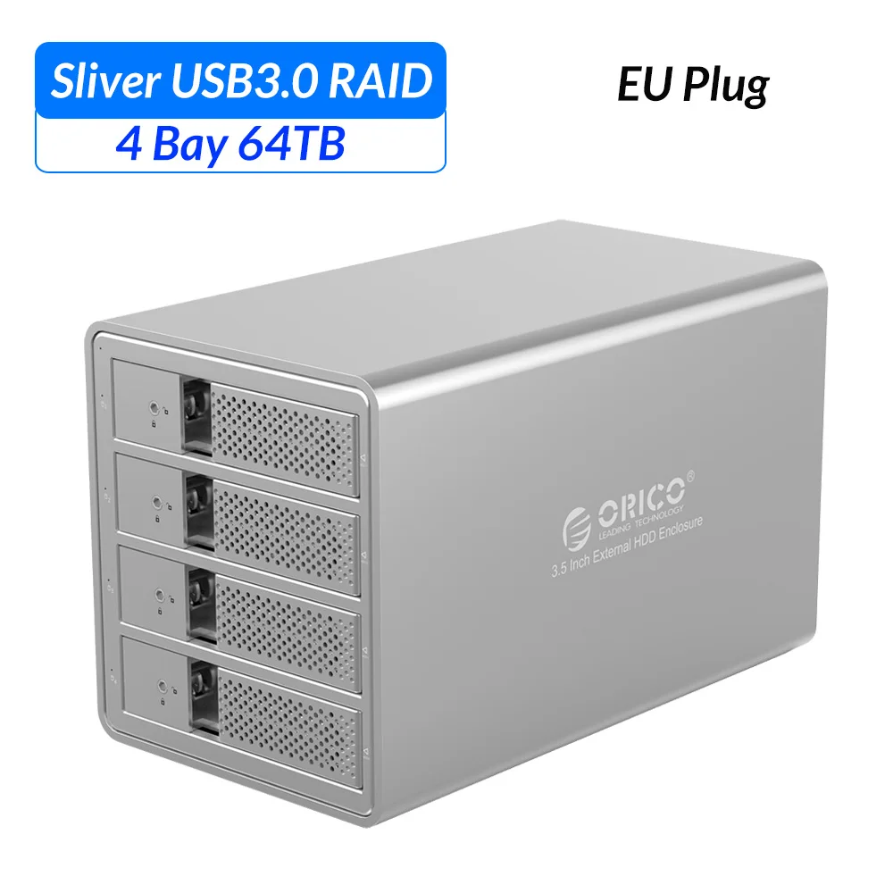 ORICO 4 bay 3,5 ''USB 3,0 для SATA HDD вспомогательное устройство 64 ТБ HDD док-станция чехол с 150 Вт Встроенный адаптер питания HDD Чехол - Цвет: Sliver EU plug