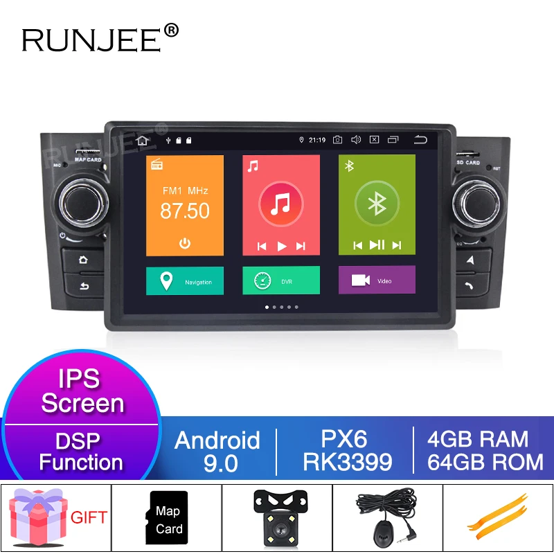 

RUNJEE 7 inch Android 9 4+64G PX6 Car Multimedia player For Fiat/Grande/Punto/Linea 2007-2012 Radio FM USB DAB