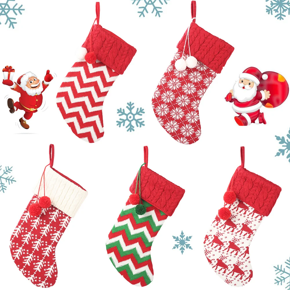 Luxury Christmas Stocking Wool Knitted Traditional Santa Presents Merry Xmas Candy Gift Bag Pendant Ornaments