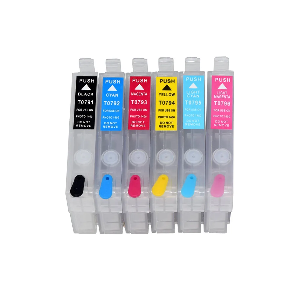 Lot de 6 cartouches d'encre rechargeables T0851-T0856 avec seringues de remplissage.