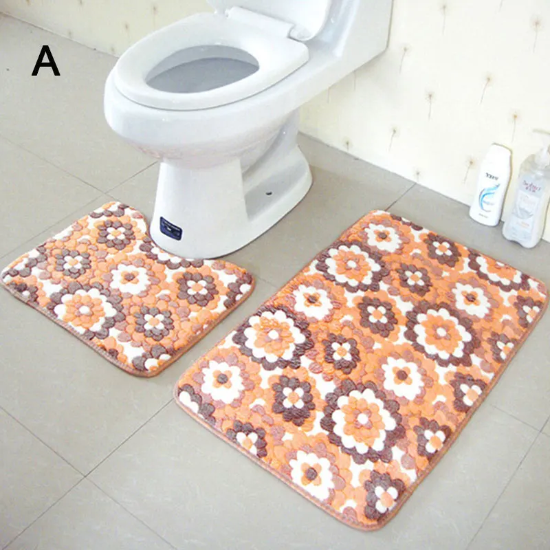 Ванная комната коврики Нескользящие 3 шт./компл. фланель цветок Форма ковра в Ванная комната коврик для туалета моющийся коврик Banheiro
