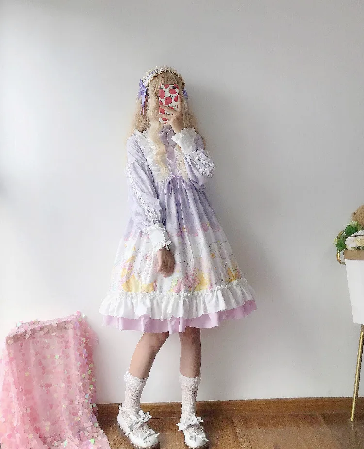 Милое женское платье Moon Rabbit в стиле &quotЛолита&quot с длинным рукавом высоким