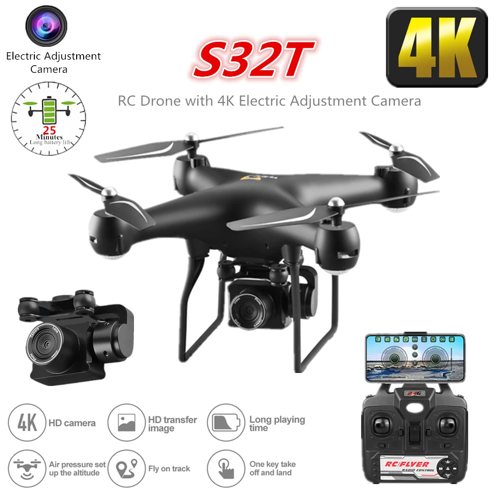 

S32T RC Drone with Electric Adjustment 4K WiFi FPV Camera RC Helicopter 25 Mins Flying Time Quadcopter Toy for Kid Dron VS SG901