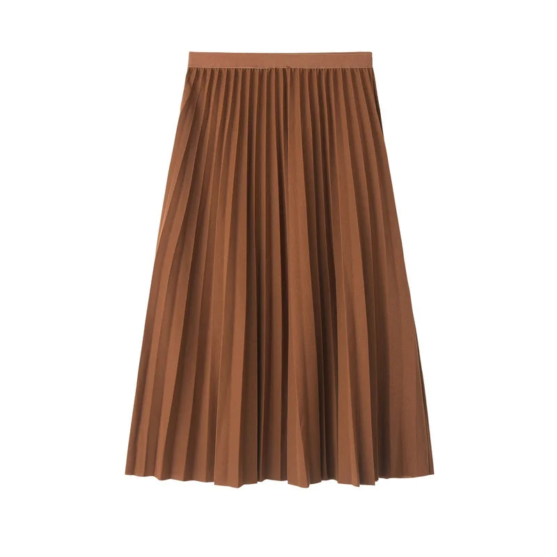 Women Pleated Midi Autumn Skirt Women Skirt High Waist Female Jumper Ladies A-Line Midi Skirt Saia Vintage Spring Skirt