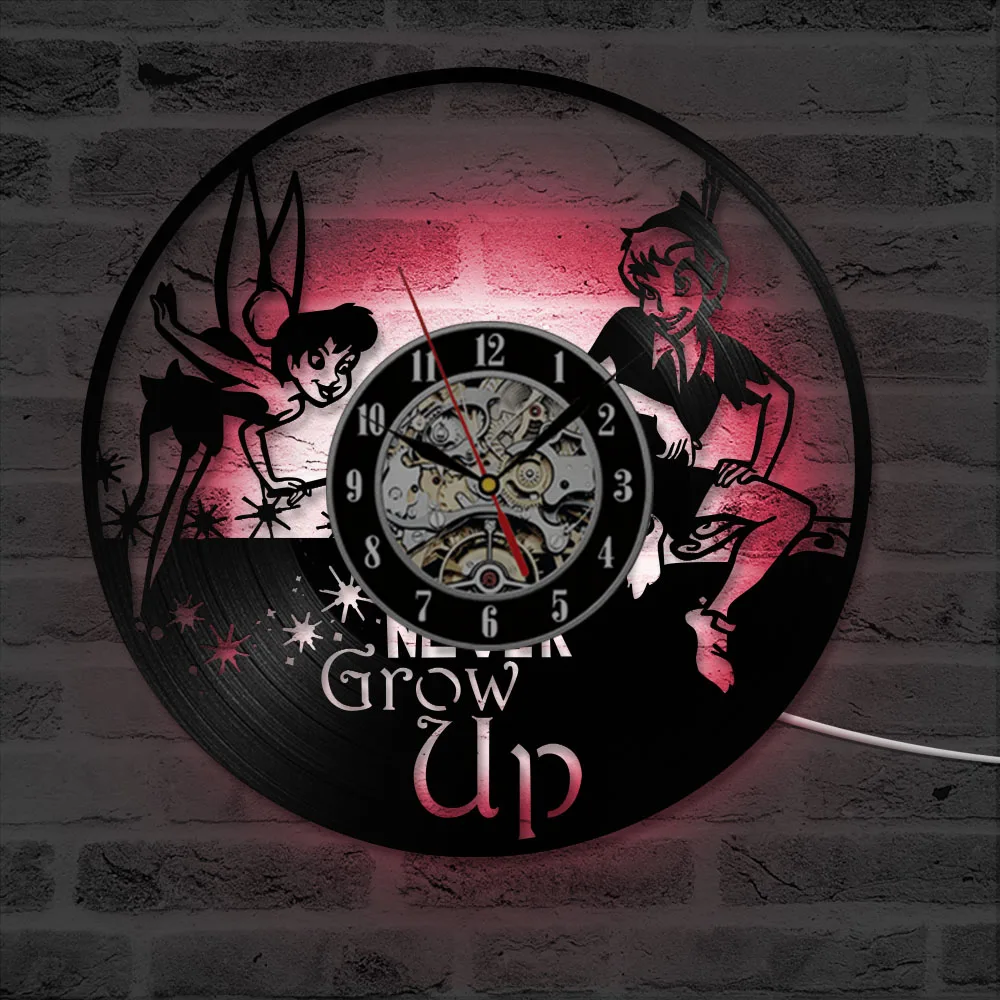 Виниловые пластинки Peter Pan y Wendy Neverland CD Dibujos Animados Reloj de Pared Reloj Colgante винтажные для декора детской комнаты