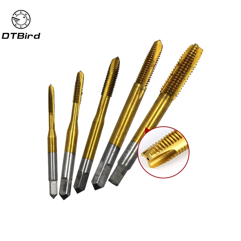 

HSS Titanium Machine Right Hand Tap Drill 3 Flute M3 M4 M5 M6 M8 M12 Spiral Point Thread Plug Handle Taps Die Set