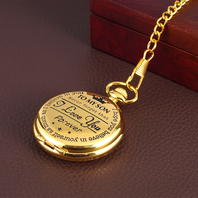 Engraved TO MY SON literal pocket watch Crown pattern pocket watch flip watch Quartz watch in a variety of colors 2