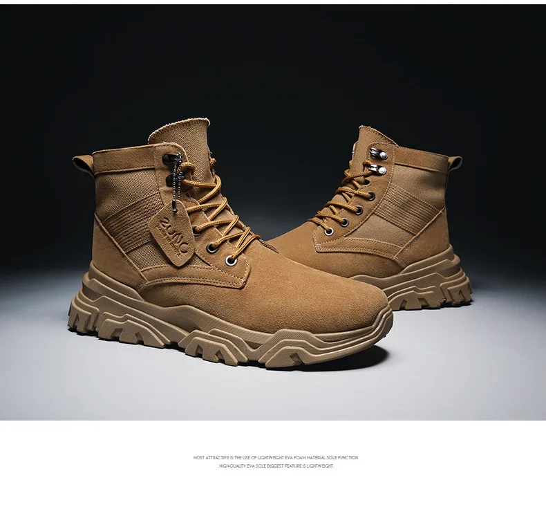 Winter Men Leather Suede Hiking Shoes High Top Shoes Men Outdoor High Quality Sport Hiking Desert Shoes Men Boots Hunting