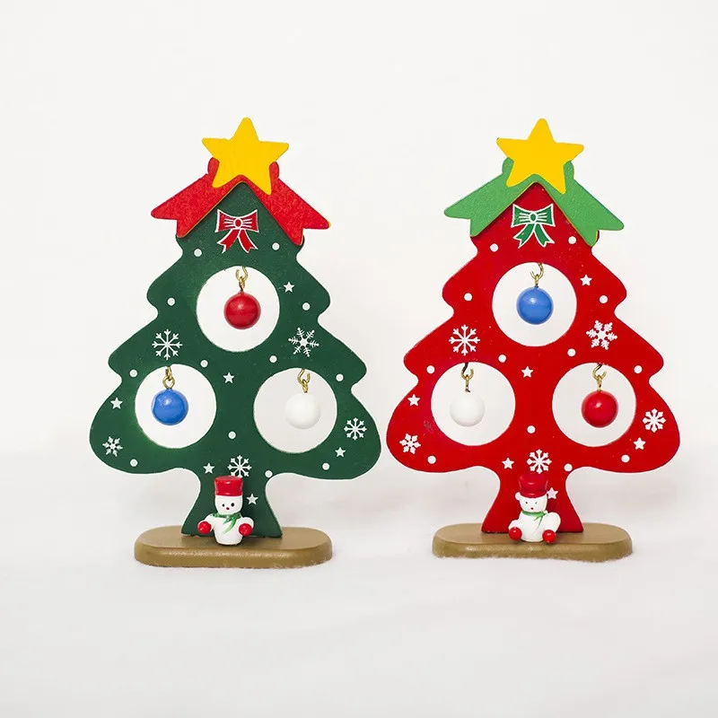 

New Christmas Tree Small Ornament Mini Painted Christmas Tree Decorations Christmas Wooden Card New Year's Xmas Decor For Party