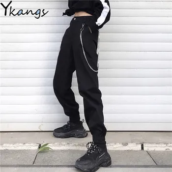 

Women Casual High Waist Army Loose Sports Long Pants Hip Hop Dance Jogging Trousers Female Boyfriend gothic Black Streetwear