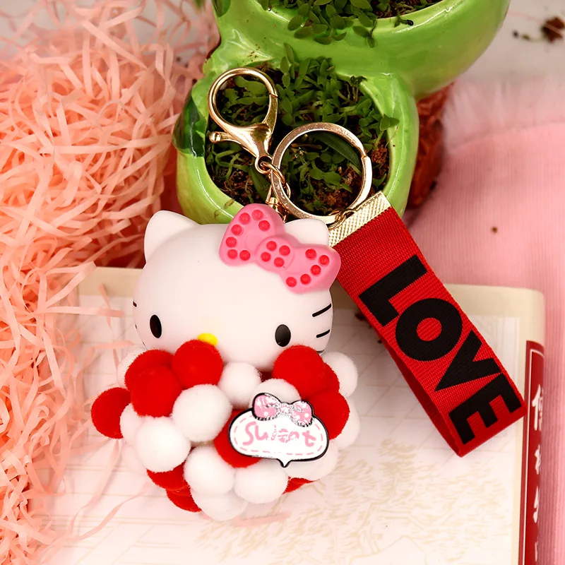 Мультяшный милый плюшевый шар брелок Hello Kitty KT Cat брелок Женская сумочка Автомобильная подвеска с героем аниме брелок для ключей, Подарочный маленький ювелирный
