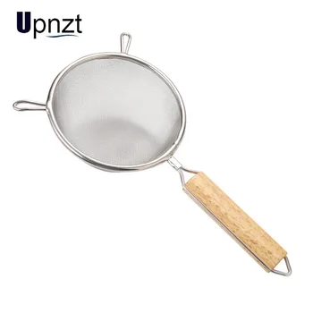 

304 Stainless Steel Leak Strainers Noodle Spoon Dumpling Filter Wooden Handle Frying Oil Wooden Handle Double Ear Colander