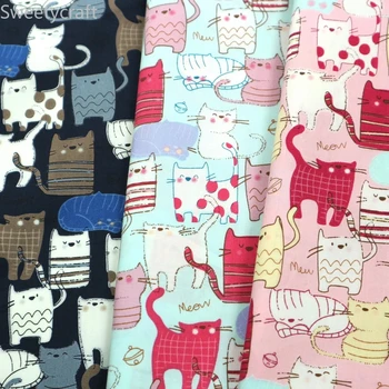 

110x45cm Meow Cat Cartoon Prints Fabric tissus telas Thin Cotton Fabrics By Yard Tecido Handmade Sewing patchwork Accessories