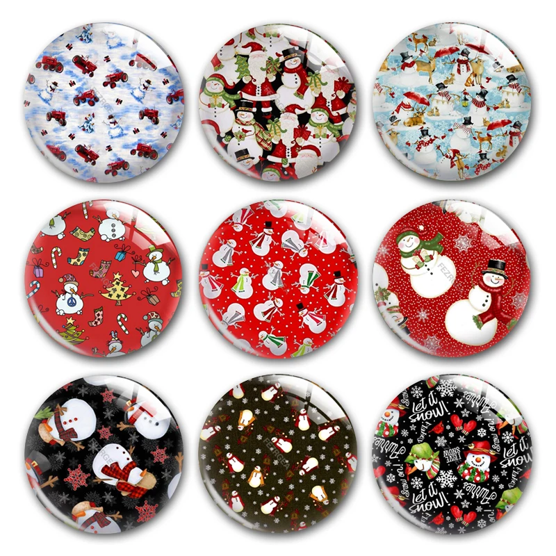 

Handmade X-Mas Christmas Retro Snowman Winter Round Photo Glass Cabochons Demo Flat Back DIY Jewelry Making Findings Accessory