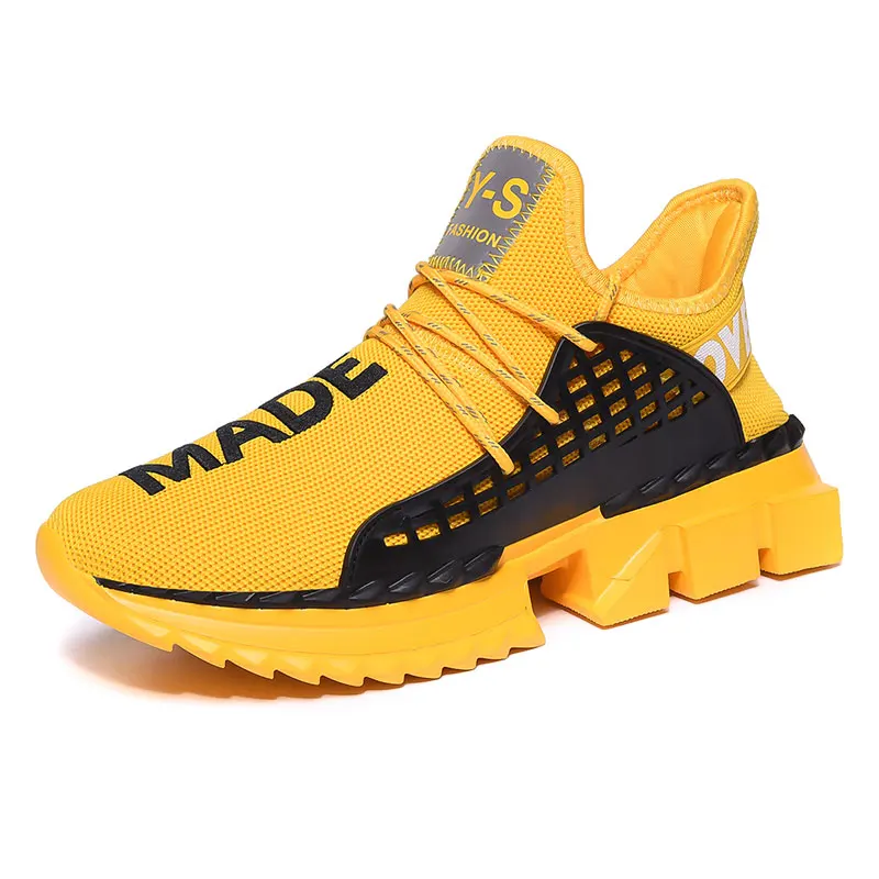 Стиль Толстая подошва Спортивная обувь для мужчин сетчатые кроссовки уличная спортивная мужская обувь тренировочный Спортивный Бег Обувь Zapatillas - Цвет: Yellow