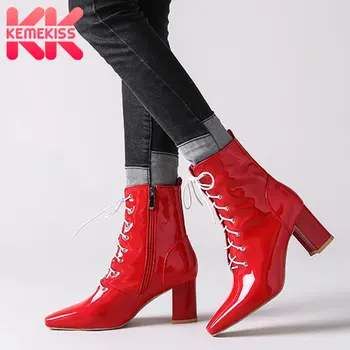 

KemeKiss Thick Heel Women Ankle Boots Fashion Sexy Western Style Shoes Women Winter Warm Party Daily Female Footwear Size 34-47