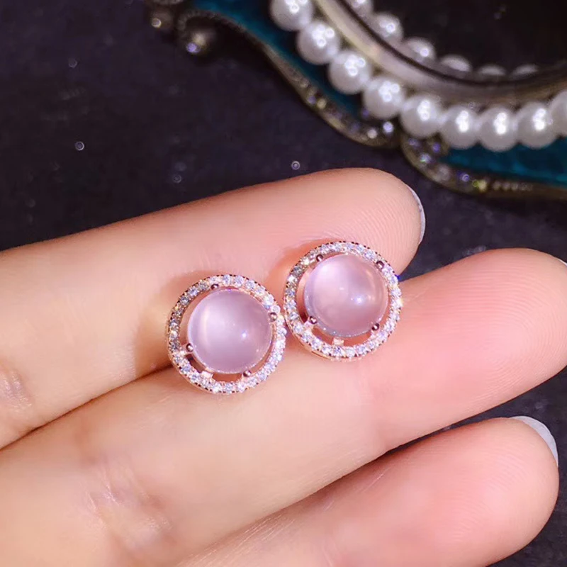 Skup CoLife biżuteria 100% Natural Rose Quartz stadniny kolczyki na odzież na co dzień 8mm Rose Quartz kolczyki 925 srebrna róża biżuteria kwarcowa