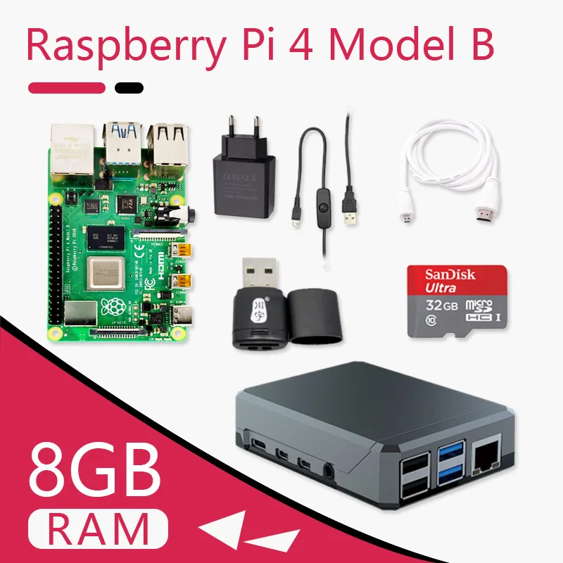 Оригинальный комплект Raspberry Pi 4 Model B плата Pi4 8G Кабель Micro HDMI источник питания с