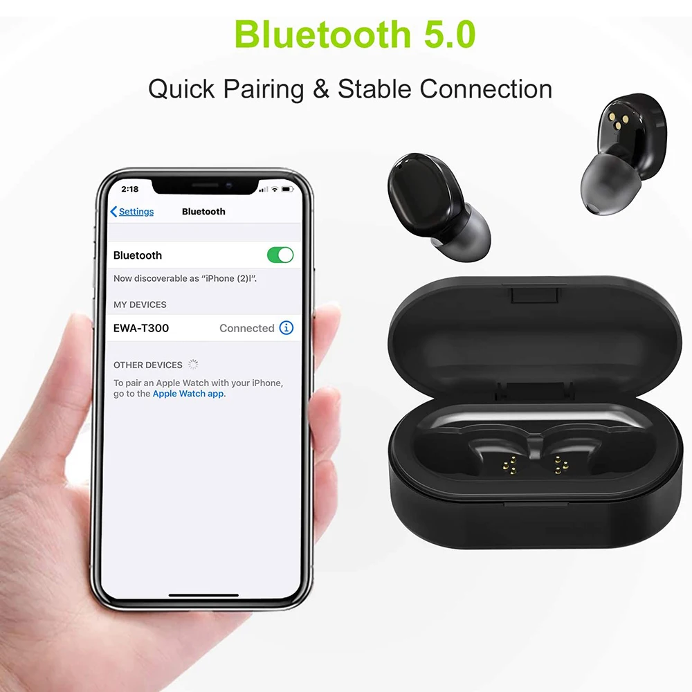 Estéreo sem Fio Fones de Ouvido com Microfone à Prova Bauhaus Estilotws Earbud Bluetooth 5.0 In-ear hd Dwaterproof Água Frete Grátis Ewa T300 - Image 2