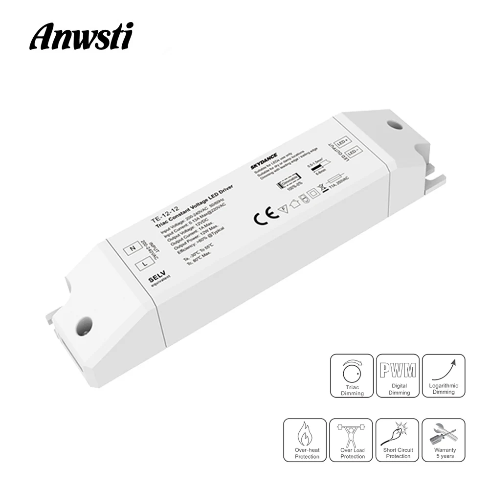 

12V Triac LED Driver Dimmable 12W Constant Voltage PWM Digital AC 230V 220V to DC 12 Volt 12W Dimming Triac LED Driver TE-12-12
