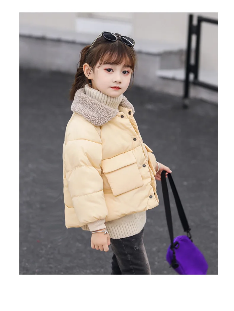Однотонный пуховик для девочек, зимняя куртка с меховым воротником и отворотом для девочек, модная одежда для маленьких мальчиков, корейское зимнее пальто для девочек