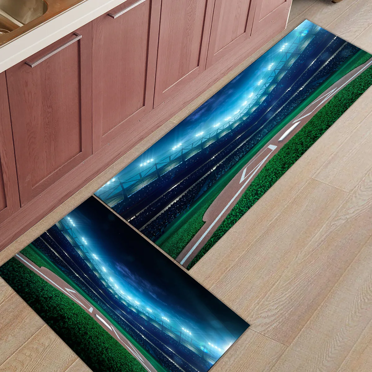 2 шт./компл. анти-скольжения Кухня ковер коврик Бейсбол стадион матч зеленая трава