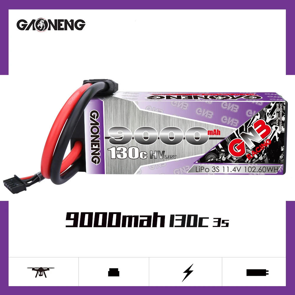 

Gaoneng GNB 9000MAH 3S 11.4V 130C Hardcase LiPo Battery Pack XT60 XT90 EC5 Connectors T Plug for RC Car Four Drive RC Car Boat