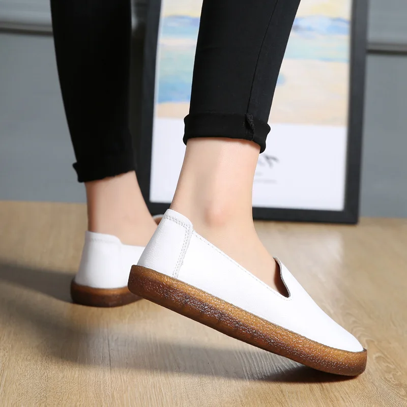 

Loafers Women's Genuine Leather Flat 2019 Spring New Style Casual Foot Covering Versatile White Shoes Women's Casual Shoes