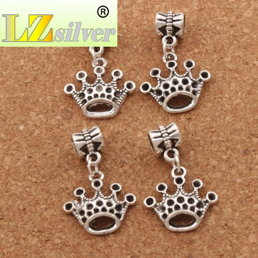 Crown Big Hole Beads 100PCS Zinc Alloy Dangle Fit European Bracelets B302 27.4x18mm
