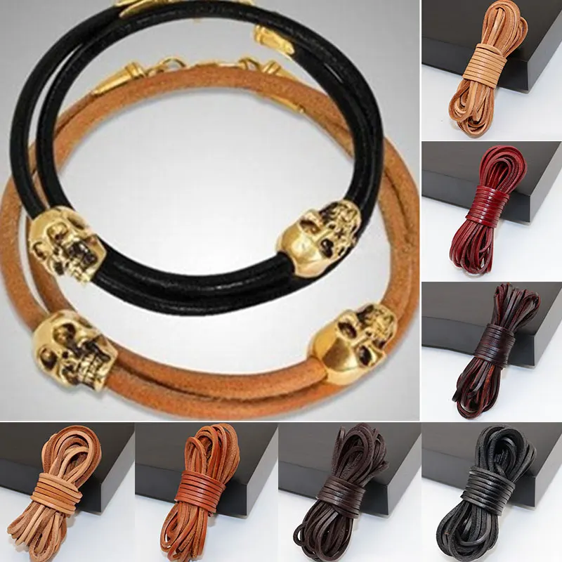 Description Picture 6 of item1/1.5/2/2.5/3/4mmx5m Solid Color Round Flat Genuine Leather Cords DIY Handmade Necklace Jewelry Bag Handle Beading Making Rope