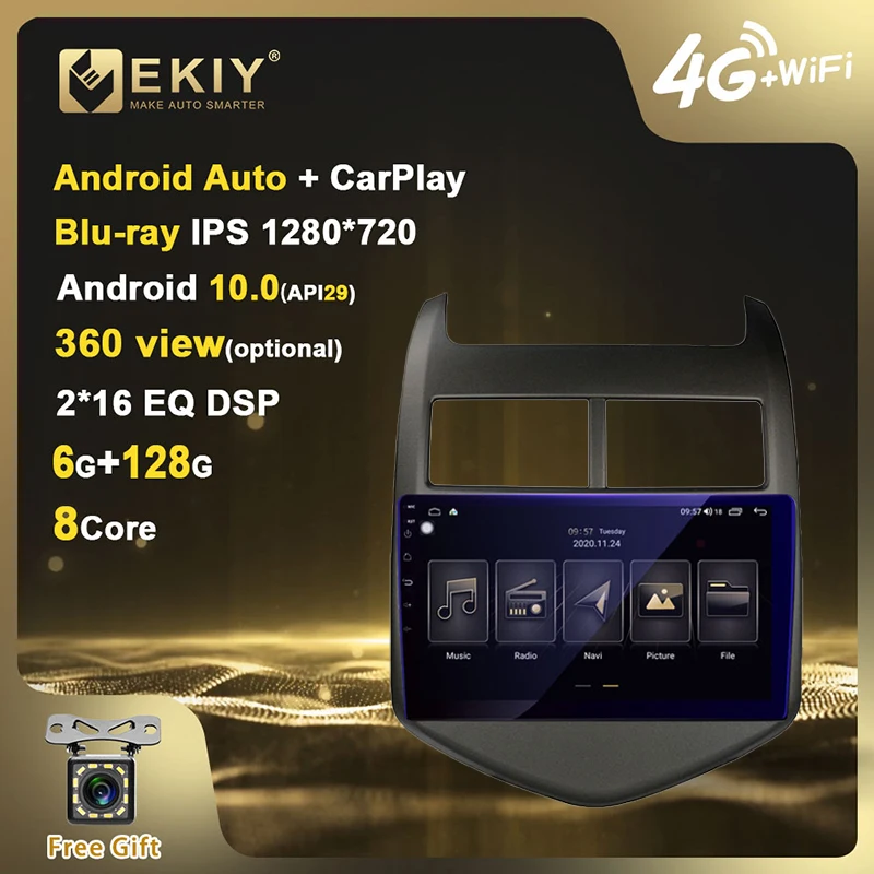 EKIY DSP IPS Android 10 9 ''Автомобильный мультимедийный плеер 6G + 128G для Chevrolet AVEO 2011-2013