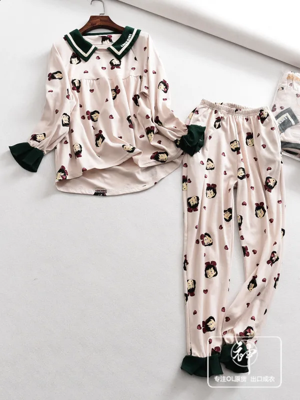 

A Generation of 2019 Spring Crew Neck Printed Long Sleeve Homewear Set Versatile Comfortable Pajamas Women's Entity