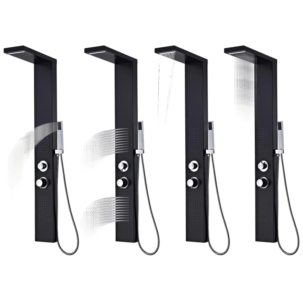 

VidaXL Shower Panel System Aluminium Matte Black 142373 Rainfall Waterfall Massage Jets And A Handheld Showerhead Shower Tower