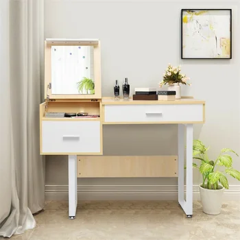 

Square Mirror Makeup Dressing Table with Flip Top Dressers with 2 big drawers 5 dividers organizers bedroom furniture HW61047