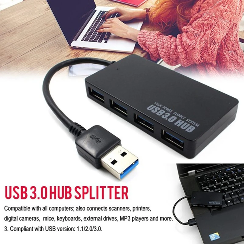 Высокоскоростной тонкий компактный расширительный разветвитель USB 3,0 с 4 портами