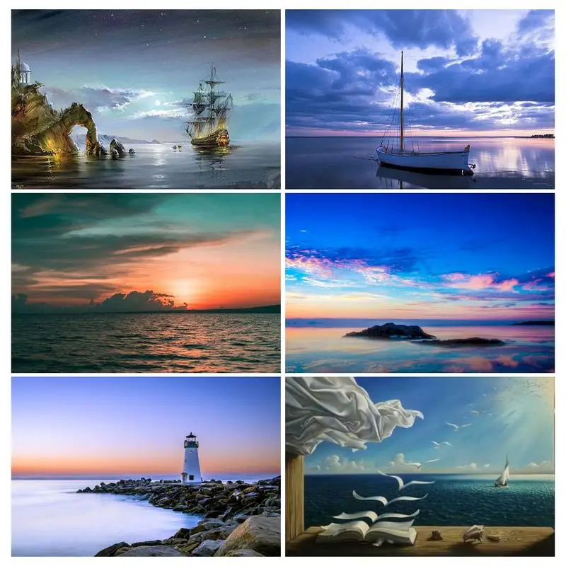

PhotoCutom Painting By Numbers Calm Sea Scenery 60x75cm Painting For Paint By Numbers On Canvas Landscape DIY Frameless Home Dec