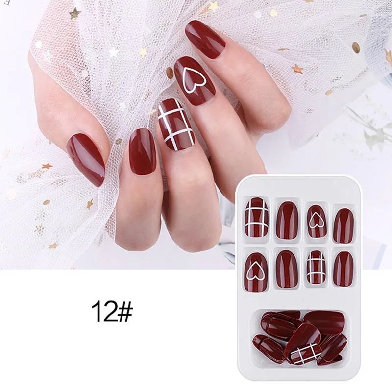 

24 Pcs Wear Nail Art Finished Piece Detachable Fake Nail Net Red Nail Patch Glue Fruit Jelly Explosion Type Frosted