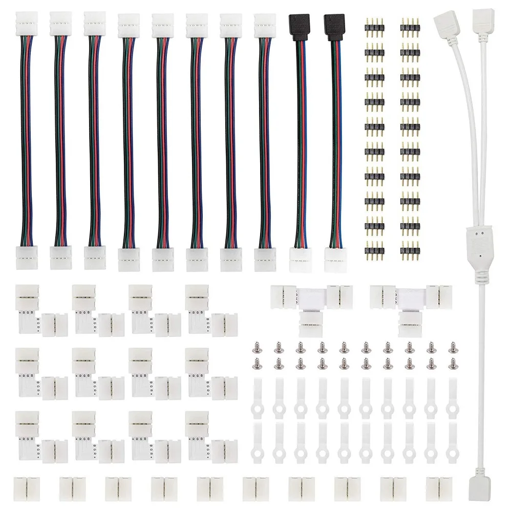 Комплект соединителей светодиодной ленты для 5050 10 мм 4 pin, включает в себя 8 типов аксессуаров для светодиодной ленты без пайки, предоставляет Большинство деталей для DIY