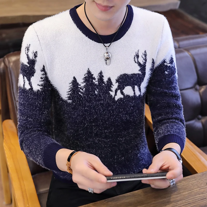 

2019 New Autumn Winter Hip Hop Men's Sweater With Deer Keep Warm Pullover Men Printed Jumpers Fashion Mens Christmas Sweaters
