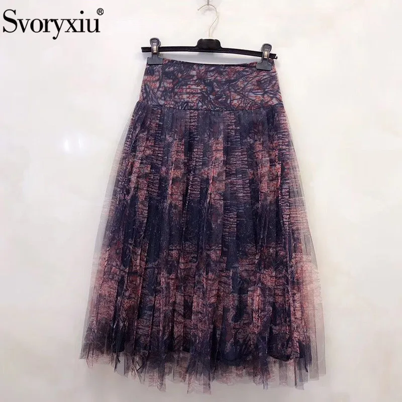 

Svoryxiu Designer High-End Custom Summer Silk Print Mesh Midi Skirt Women's Fashion High Waist Skirt Female 2020 New
