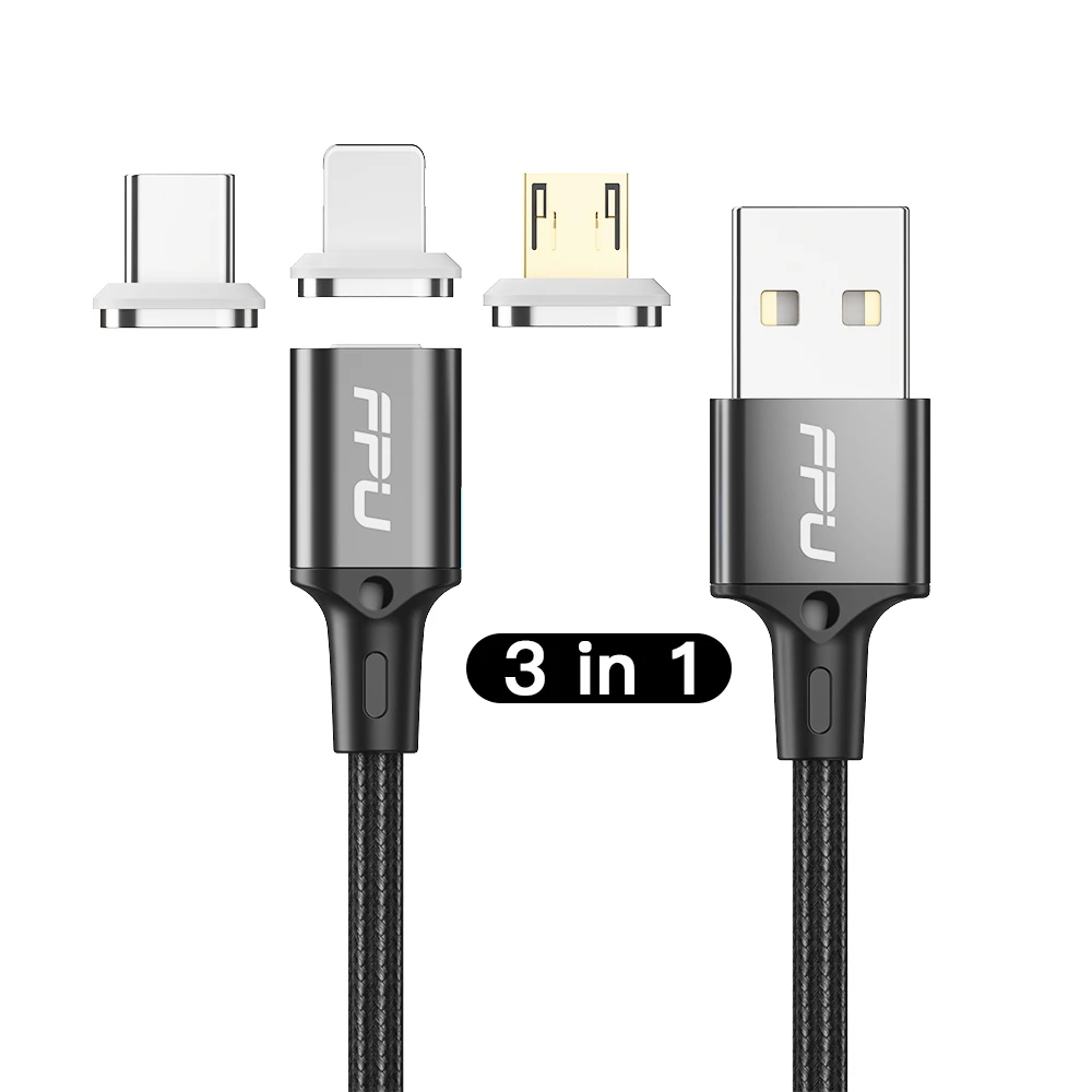 FPU Магнитный Micro USB кабель для iPhone samsung type-C Быстрая зарядка Магнитный кабель зарядное устройство адаптер usb type C кабели для мобильных телефонов - Цвет: Black 3 in 1