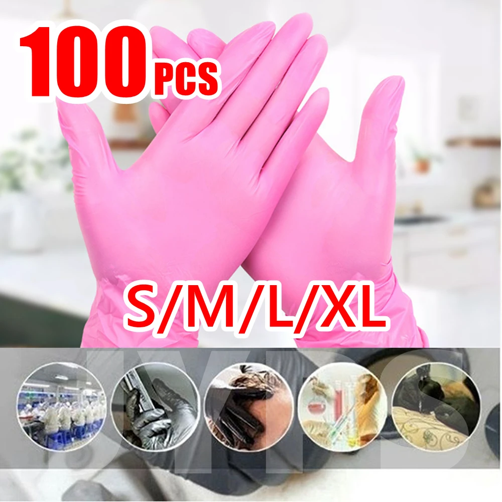 Gants de travail jetables en Nitrile, 100 pièces, étanches, en caoutchouc  PVC, Latex, gantelet de cuisine, livraison directe