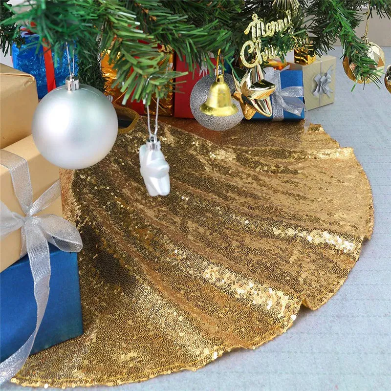 

Christmas Tree Skirts 48Inch Sparkly Tree Skirt Fabric Carpet Round Gold Sequin Chrismas Tree Mats Beautiful Photography Tree Sk