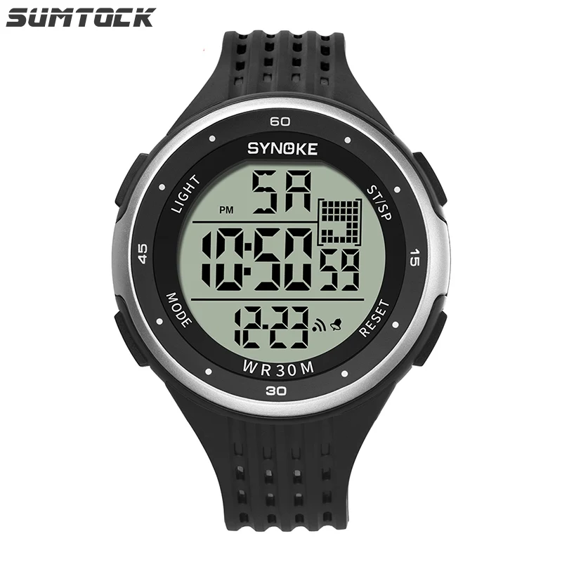 

SUMTOCK Casual Business Watch Mens PU Hollow Strap LED Digital Watch Running Seconds Day Of The Week Display 12/24 Hour System