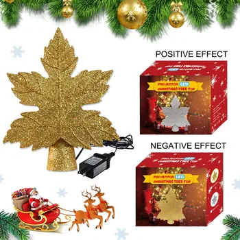 

Home Decor Glitter Leaf Rotating Magic Party With LED Snow Projector Holiday Winter Night Light Christmas Tree Topper Ornament