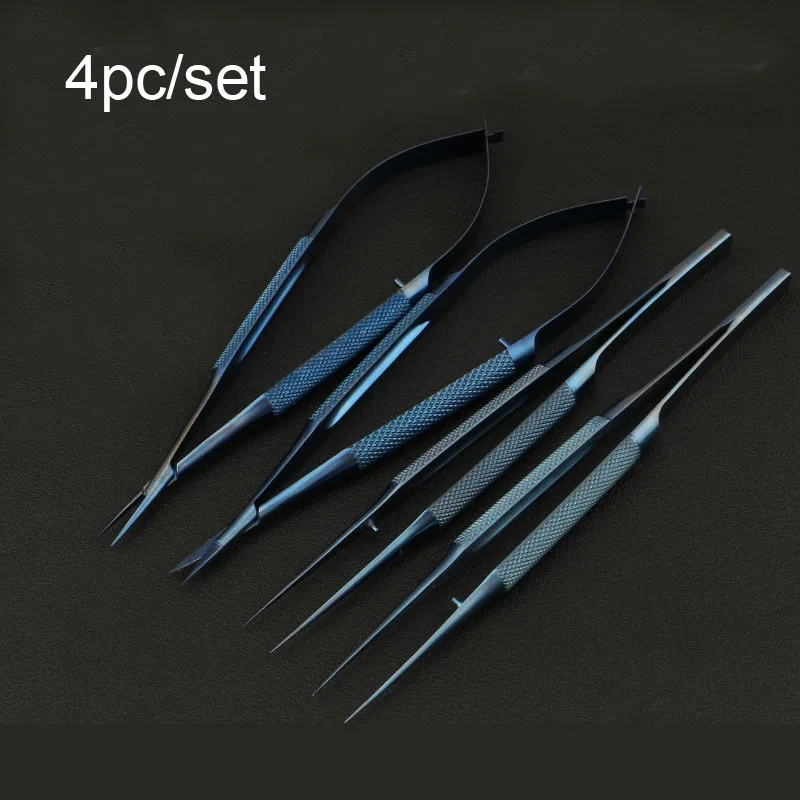 

4pcs/set 14cm Titanium microsurgical instruments microsurgery instruments Kit scissors needle holder forceps