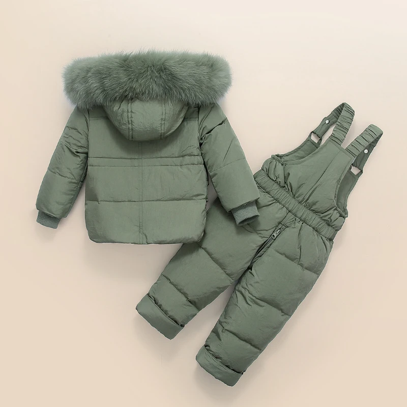 IYEAL/детская одежда пуховое пальто для девочек и мальчиков Детский Теплый зимний комбинезон, верхняя одежда+ комбинезон, комплект одежды, русская детская зимняя куртка