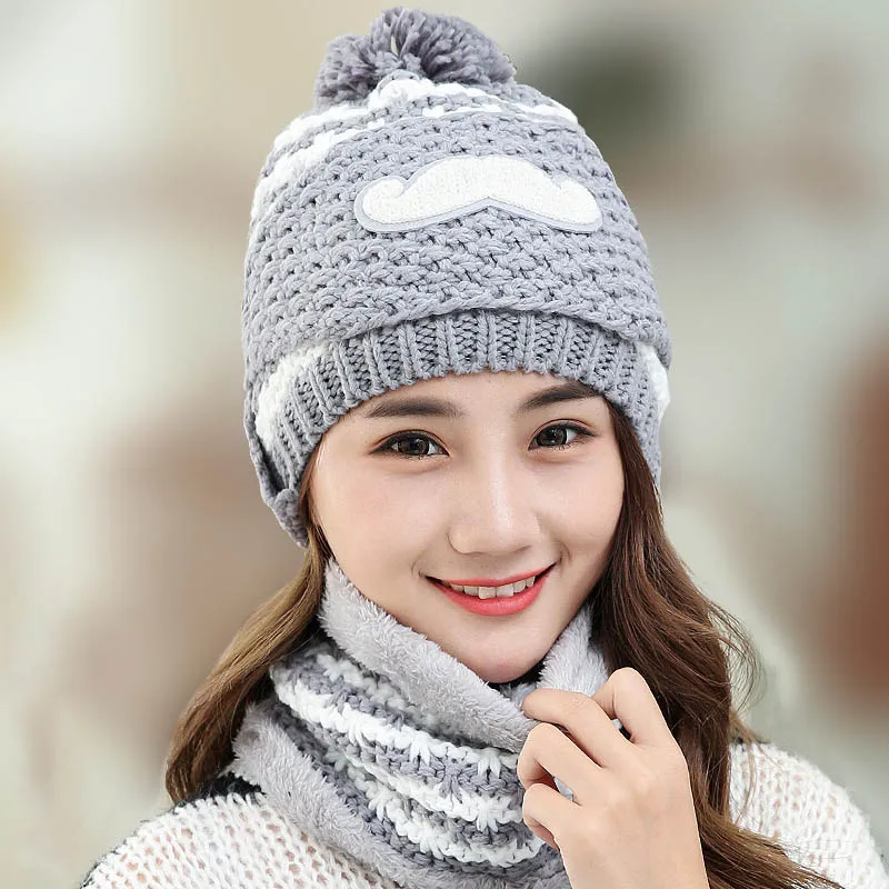 Dilidala женская зимняя маска с капюшоном, многоцелевые наушники, женские теплые бархатные вязаные шерстяные шапки, модная женская шапка - Цвет: Gray